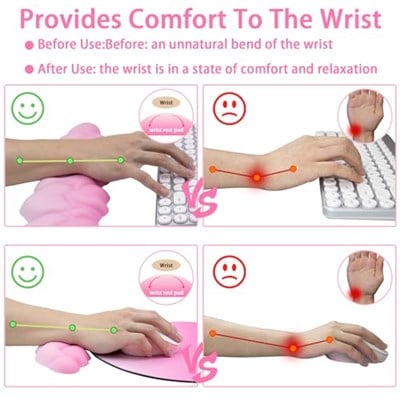 Bulut Mouse Pad ve Klavye Bilek Dinlenme Seti,Bilgisayar Masası için 4 Adet Pembe Ergonomik Kol Desteği,Mousepad ve Coaster ile Sevimli Palm Dinlenme Yastığı | Ofis Bilgisayar Dizüstü Yazma Ağrı