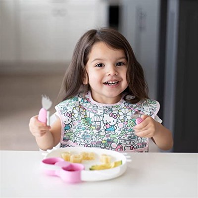 Bumkins Kız veya Erkek Çocuk Önlükleri, SuperBib Bebek ve Küçük Çocuk 6-24 Ay, Yemek, Besleme, Bebek Led Sütten Kesme Malzemeleri, Karışıklık Tasarruflu Yakalama Yiyecek, Kumaş 3lü Hello Kitty