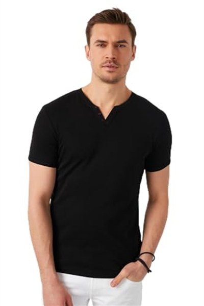 Buratti% 100 Pamuklu V Yaka T Shirt ERKEK T SHİRT 5902122 SİYAH M