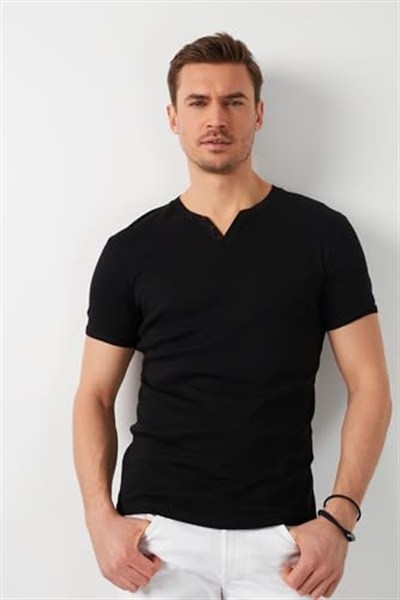 Buratti% 100 Pamuklu V Yaka T Shirt ERKEK T SHİRT 5902122 SİYAH M