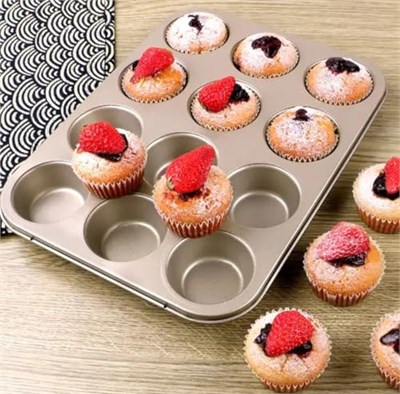 Busstier 12 Bölmeli Premium Metal Muffin ve Cupcake Tepsisi - Yapışmaz, Eşit Pişirme Özellikli Kalıp