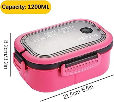 Busstier 1200 ml 2 Katlı 6 Bölmeli BPAsız PP Plastik Sefer Tası ve Beslenme Çantası - Hava Kilitli Bento Lunch Box, Çatal ve Kaşık Dahil (Pembe)