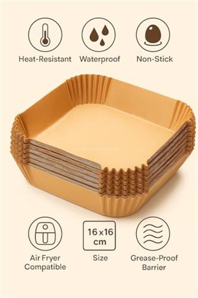 Busstier Airfryer Pişirme Kağıdı, Fritöz Yağlı Kağıdı, Yanmaz Kağıt 50 Adet (Kare)