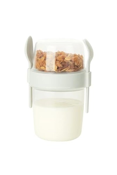 Busstier Müsli ve Granola Kapsülü, 1100 ML Sızdırmaz Yoğurt Kabı, Take And Go Kaşıklı Granola Kabı, Pratik ve Taşınabilir Tasarım (Beyaz)