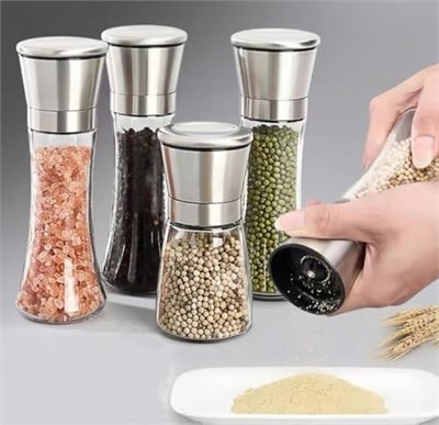 Busstier Paslanmaz Çelik Kapaklı Cam Gövdeli Baharat Değirmeni Seti 2li 19 cm