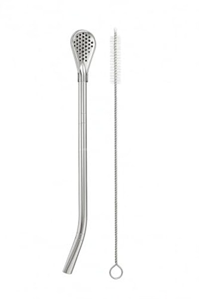 Busstier Süzgeç Uçlu Metal Pipet Seti, Filtreli Kaşık Pipet, Temizleme Fırçası Dahil, Kokteyl Sunum Bitki Çayı ve Yerba Mate (Bombilla) için Tekrar Kullanılabilir Şık Tasarım