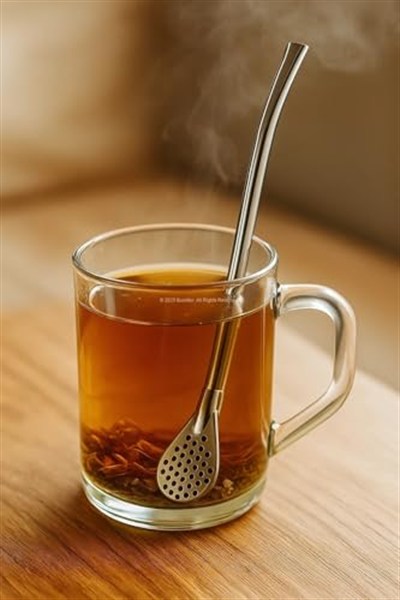 Busstier Süzgeç Uçlu Metal Pipet Seti, Filtreli Kaşık Pipet, Temizleme Fırçası Dahil, Kokteyl Sunum Bitki Çayı ve Yerba Mate (Bombilla) için Tekrar Kullanılabilir Şık Tasarım