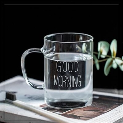 Büyük Boy Good Morning Cam Kupa Kulplu Bardak Borosilikat Isıya Dayanıklı Cam Kupa 450 ml