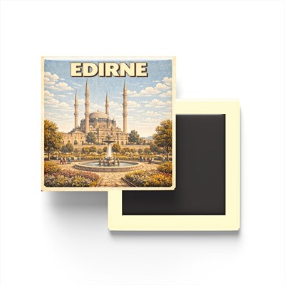 Buzdolap Magneti - Türkiye - Edirne - Retro Tema - 9x9 cm