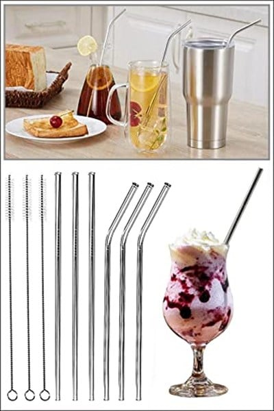 by AKCAKESE 6lı Paslanmaz Çelik Pipet + 3 Adet Temizleme Fırçası - 1054204183093