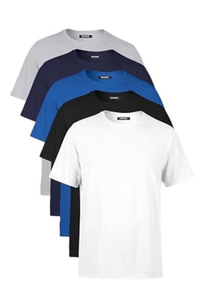 BY COMEOR Erkek Çok Renkli T- Shirt Regular Fit Rahat Kesim Bisiklet Yaka 5li Basic Tişört Paketi