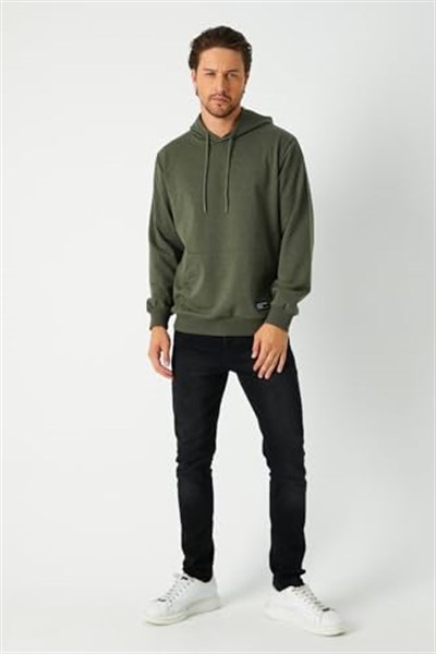 BY COMEOR Erkek Haki Basic Kapüşonlu Regular Fit Normal Kesim 2 İplik Kumaş Günlük Sweatshirt