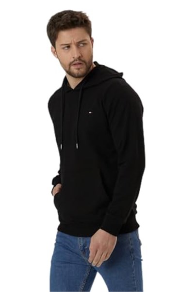 BY COMEOR Erkek Siyah Kapüşonlu Nakış Detaylı Sweatshirt
