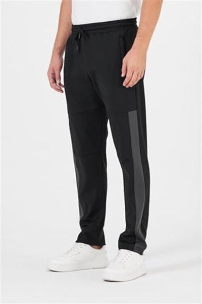 BY COMEOR Erkek Siyah Standart Fit Normal Kesim Düz Paça Cep Fermuarlı Rahat Jogger Eşofman Altı