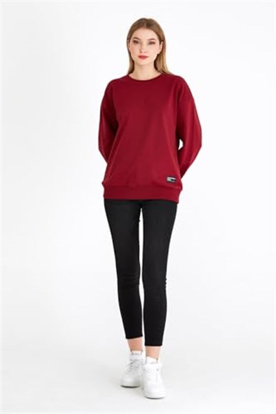 BY COMEOR Kadın Basic Bisiklet Yaka Regular Fit Rahat Sweatshirt