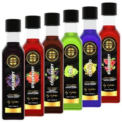 By Tüfekçi 6Li Avantajlı Kahve, Pasta Ve Kokteyl Şurubu Deneme Paketi (Lime,Frambuaz,Çilek,Karadut,Blue Curacao Cool Berry) 6X60ML