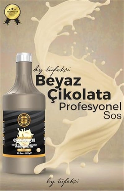 By Tüfekçi Beyaz Çikolata (White Chocolate) Profesyonel Bar Sos, Çikolata Sos Yüksek Kakao Oranı Yoğun Kıvam (82.2 oz) 2500 Gr Pompa Hediyeli (Beyaz Çikolata)
