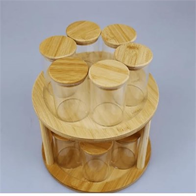 BYBARS 12li Standlı Baharatlık Takım Organizer Bambu Kapak Ahşap Stand