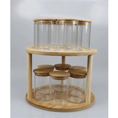 BYBARS 12li Standlı Baharatlık Takım Organizer Bambu Kapak Ahşap Stand