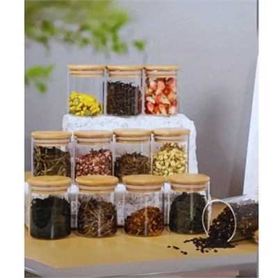 BYBARS 12li Standlı Baharatlık Takım Organizer Bambu Kapak Ahşap Stand
