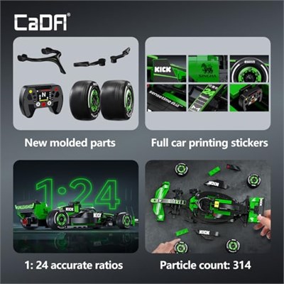 CaDA C55032W Kick Sauber F1 Team C44 Yarış Yapı Seti, MOC 1:24 Yarış Arabası Tuğla Seti, Yetişkinler için Koleksiyon Teşhir Modeli Ev Dekoru (314 adet)