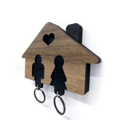 caju art & decoration Ahşap Puzzle Tasarım Sevgili Çift Sevimli Ev Duvar Anahtarlık