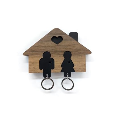 caju art & decoration Ahşap Puzzle Tasarım Sevgili Çift Sevimli Ev Duvar Anahtarlık