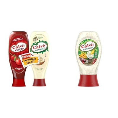 Calve Ketçap 610 g + Mayonez 540 g 2li Set ve Calve Soslar Ranch Sos 245 g