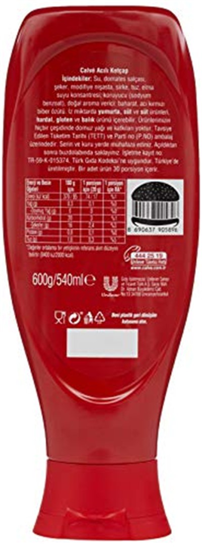 Calve Ketçap Acılı Tam Mevsiminde Toplanan Domatesler Hafif Orta Acı 610 g