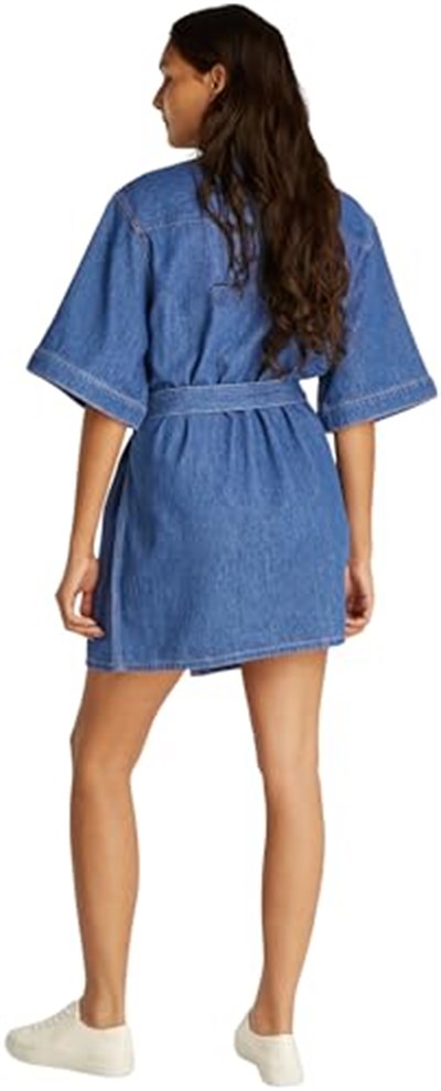 Calvin Klein LINEN BOXY BELTED SHIRT DRESS Elbise Kadın