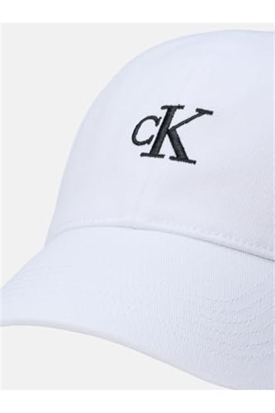 Calvin Klein Monogram Embroıdery Baseball Cap, Beyaz