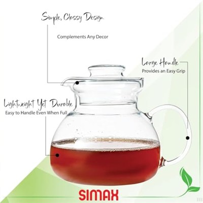 Cam Demlik, Borosilikat Cam, Şeffaf, 1000 ml, Isıya Dayanıklı, Ergonomik Kulplu, Kapaklı Tasarım