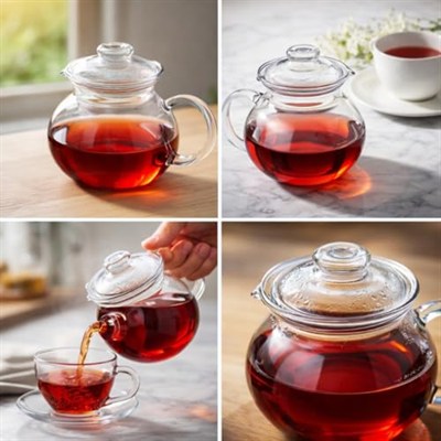 Cam Demlik, Borosilikat Cam, Şeffaf, 1000 ml, Isıya Dayanıklı, Ergonomik Kulplu, Kapaklı Tasarım