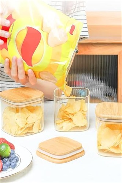 Cam Saklama Kabı, Bambu Kapaklı, 6lı Set