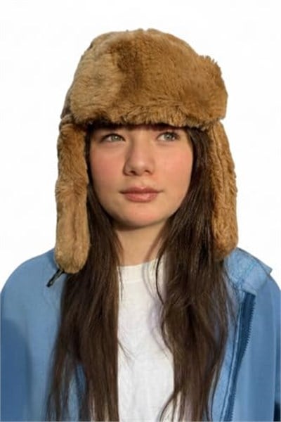 Camel Peluş Pilot Şapka – Kışlık Kulaklıklı Sıcak Tutan Yumuşak Kürk Şapka, Unisex Genç Model