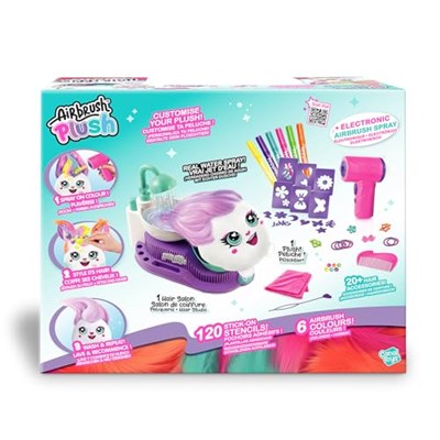 Canal Toys - Airbrush Plush Hairiffic Salon – Çocuklara uygun pelüş hayvan, pille çalışan airbrush, şablonlar ve yıkama istasyonu, yaratıcı ve tekrar kullanılabilir (6 yaşından itibaren)