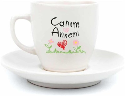Canım Annem Krem Türk Kahvesi Fincanı - Anneler Günü Hediyesi Kupa Fincan