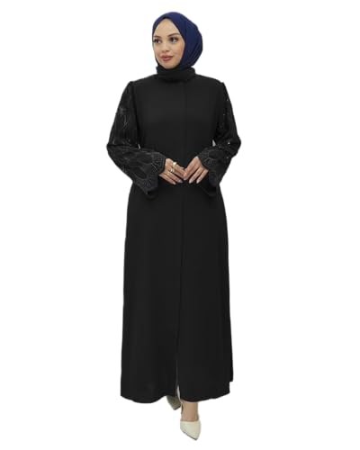 CANSEN KADIN LÜX KREP KUMAŞ KOLU TAŞLI KEMERLİ ABAYA ABİYE FERACE
