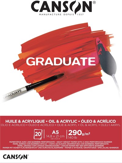 CANSON Graduate - C400110379 yağlı ve akrilik kağıt bloğu, DIN A5, 20 yaprak, 290 g/m² - Seçenekler: DIN A4, DIN A5, DIN A3