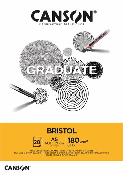 CANSON Graduate - C400110382 Bristol Block, DIN A5, 20 yaprak, 180 g/m² - Seçenekler: DIN A5, DIN A4