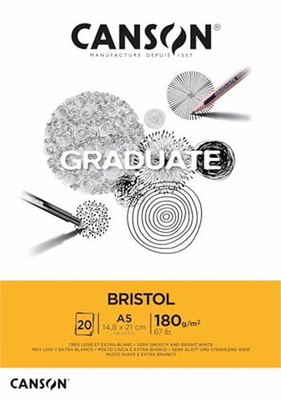 CANSON Graduate - C400110382 Bristol Block, DIN A5, 20 yaprak, 180 g/m² - Seçenekler: DIN A5, DIN A4