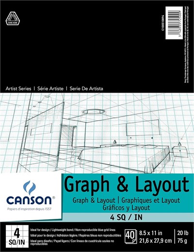 Canson Sanatçı Serisi Grafik Kağıdı, 4x4 Mavi Izgara, 21,6x27,9 cm, 40 Yaprak, Katlanır Ped
