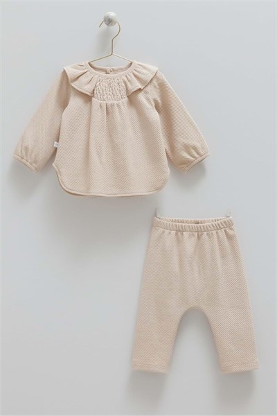 caramell Love Feel Yaka Detaylı Alt Üst Takım - Seçenekler: 3-6 Ay, 6-9 Ay, 9-12 Ay, 12-18 Ay