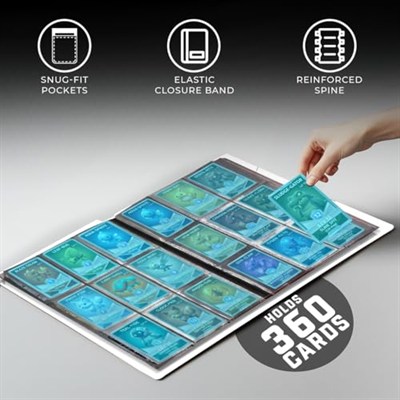 CardGuard Trading Card Pro-Folio, 9 Cepli Yan Yükleme Sayfaları, 360 Kart Tutar, Beyaz