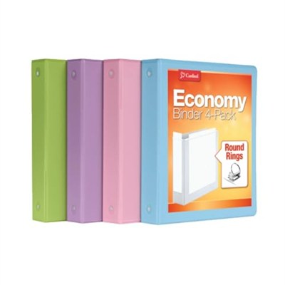 Cardinal 3 Halkalı Klasör, 3,5 cm, Yuvarlak Halkalar, 350 Yaprak Tutar, ClearVue Sunum Görünümü, Yapışmaz, Çeşitli Pastel Renkler, 4 Paket (79552)