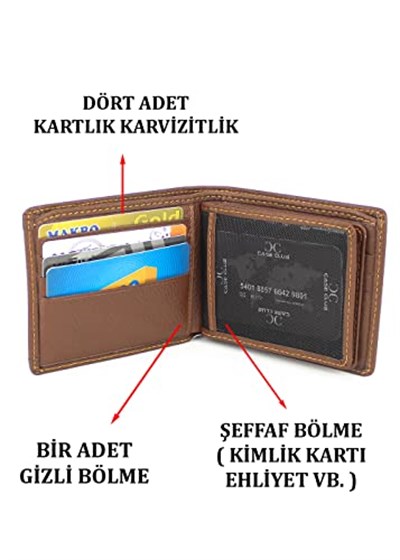 Case Club Hakiki Deri Erkek Cüzdan Kartlık Kartvizitlik ve Kimlik Bölmeli Taba