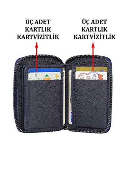 Case Club Hakiki Deri Fermuarlı Erkek Kartlık Ehliyet Kimlik ve Kağıt Para Bölmeli Lacivert