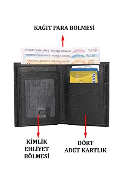 Case Club Hakiki Deri Kartlık Cüzdan Kimlik Ehliyet Kağıt Para ve On Dört Adet Kartlık Bölmeli Siyah