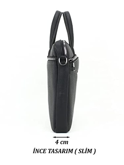 Case Club Unisex Siyah El Çantası Slim Model Omuz Askılı 13,3 14 inç Laptop Bölmeli Siyah
