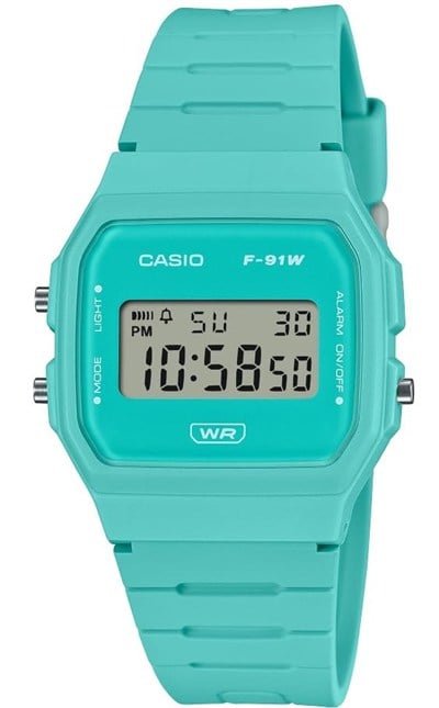 Casio F-91WB Serisi | Erkek Dijital Saat | Çevre Dostu Biyo-Bazlı Reçine | Alarm | Tarih Göstergesi | 7 Yıllık Pil, Mavi